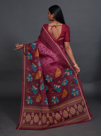 JAIPURI Burgundy Printed Pure Cotton Saree