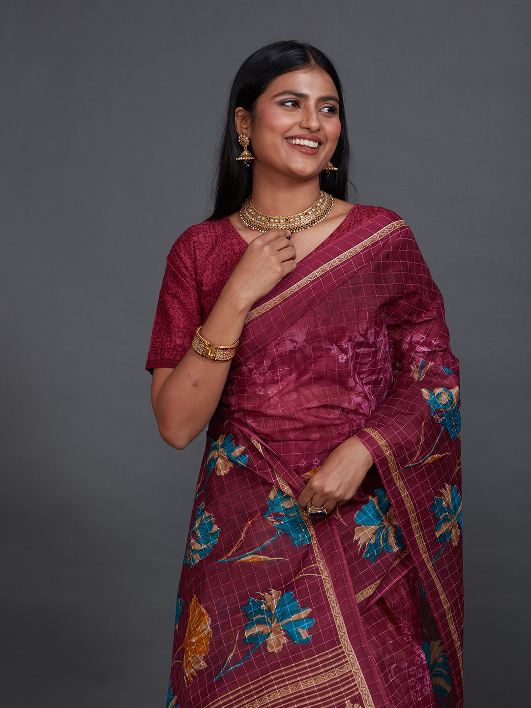 JAIPURI Purple Printed Pure Cotton Saree