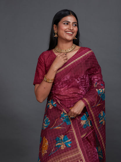 JAIPURI Purple Printed Pure Cotton Saree