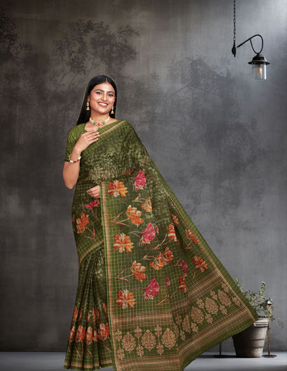JAIPURI Green Printed Pure Cotton Saree