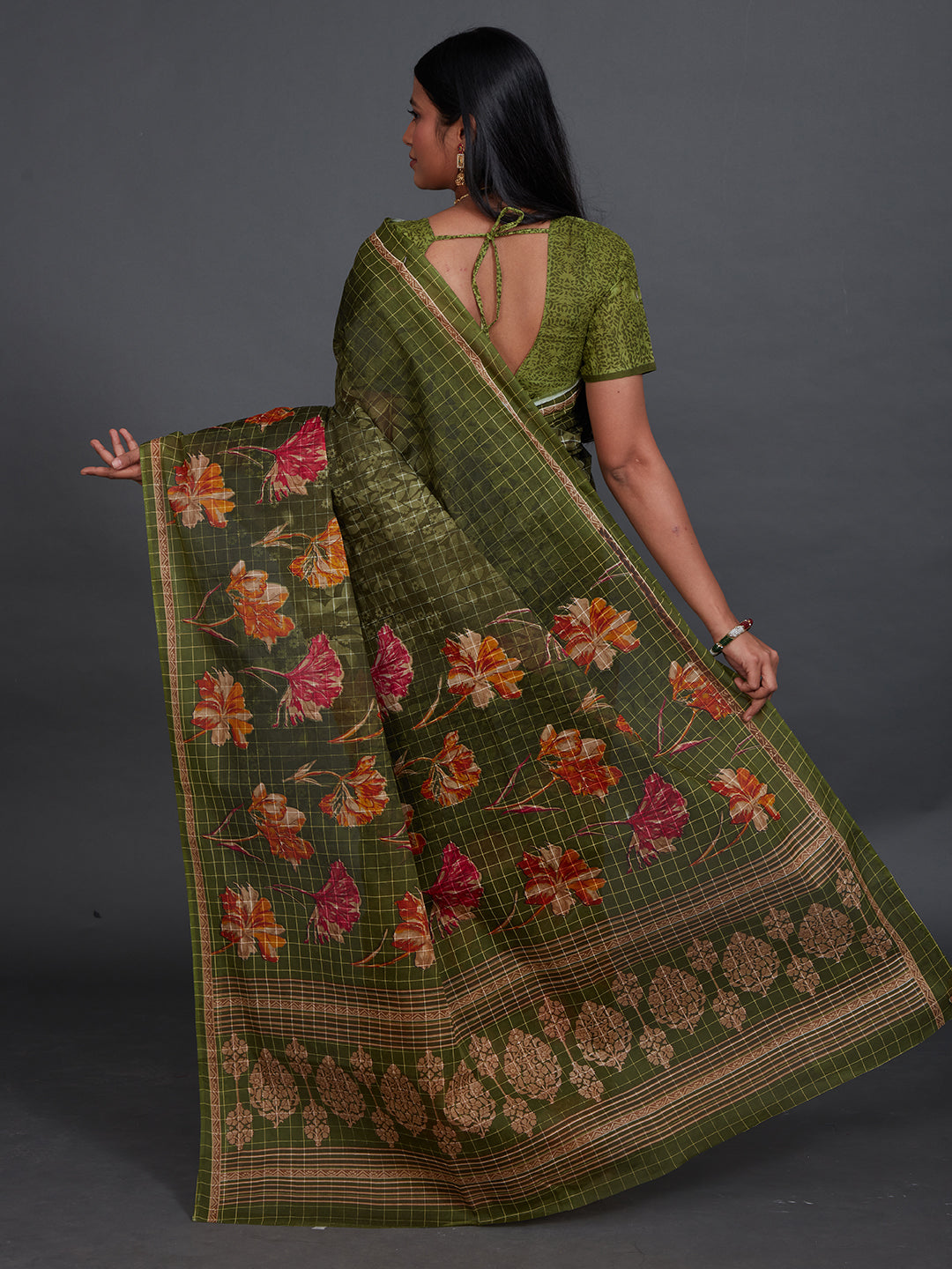 JAIPURI Green Printed Pure Cotton Saree