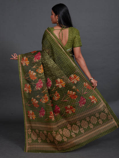 JAIPURI Green Printed Pure Cotton Saree