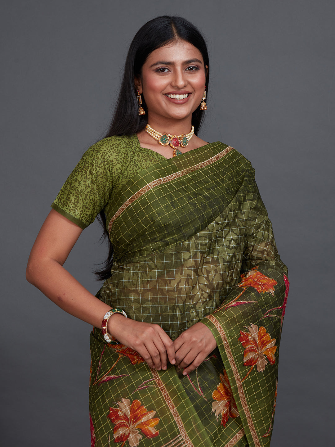 JAIPURI Green Printed Pure Cotton Saree