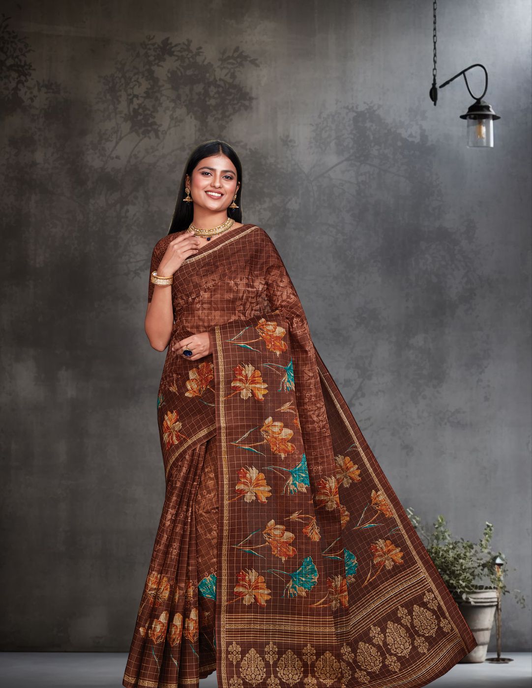 JAIPURI Brown Printed Pure Cotton Saree