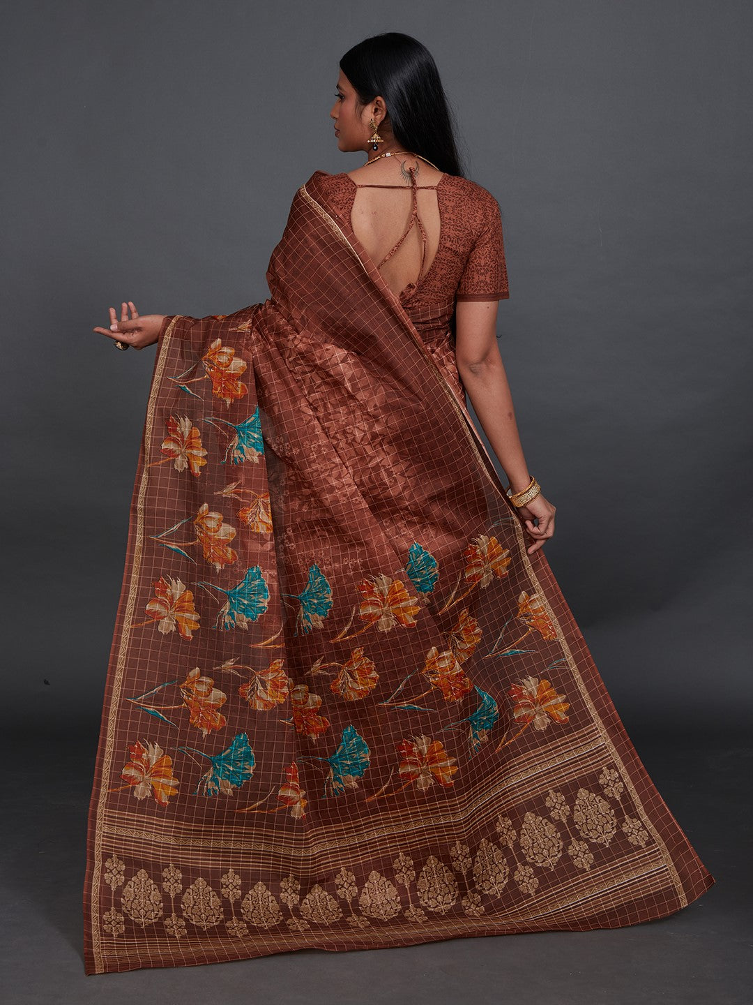 JAIPURI Brown Printed Pure Cotton Saree