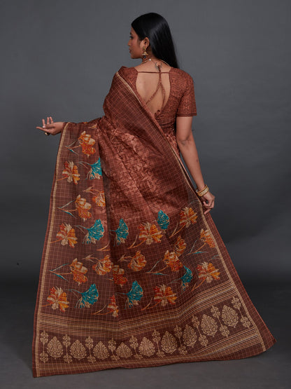 JAIPURI Brown Printed Pure Cotton Saree