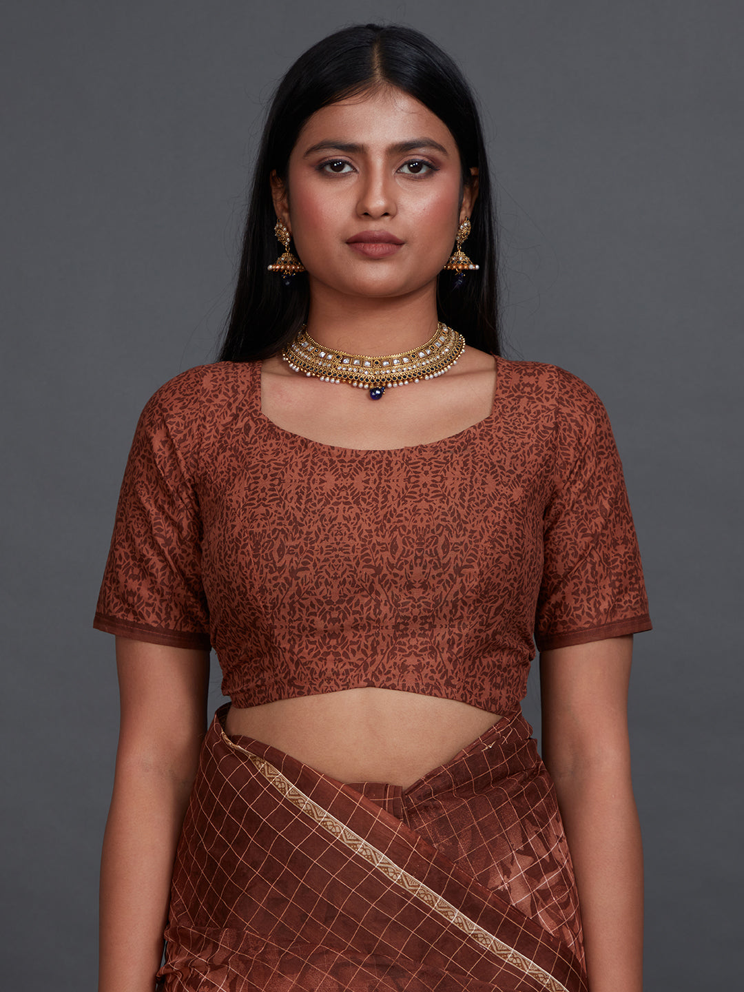 JAIPURI Brown Printed Pure Cotton Saree