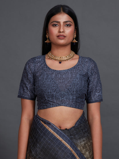 JAIPURI Navy Blue Printed Pure Cotton Saree