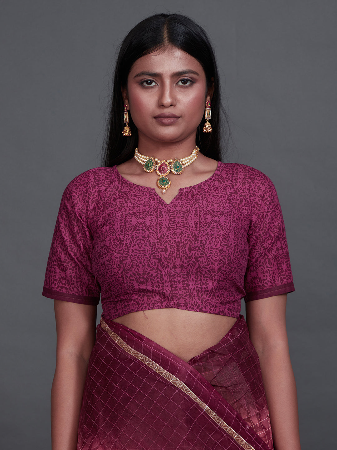 JAIPURI Burgundy Printed Pure Cotton Saree