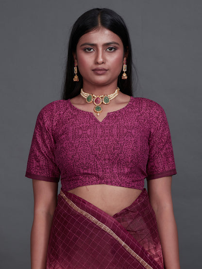 JAIPURI Burgundy Printed Pure Cotton Saree