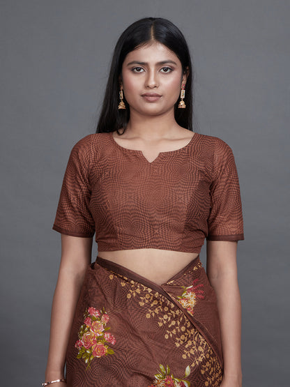 SHIBORI Brown Printed Pure Cotton Saree
