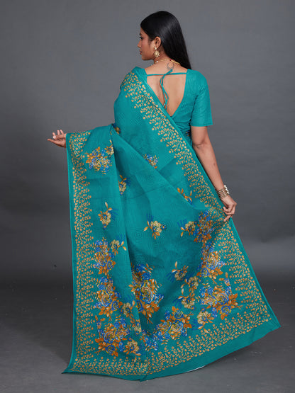 SHIBORI Green Printed Pure Cotton Saree