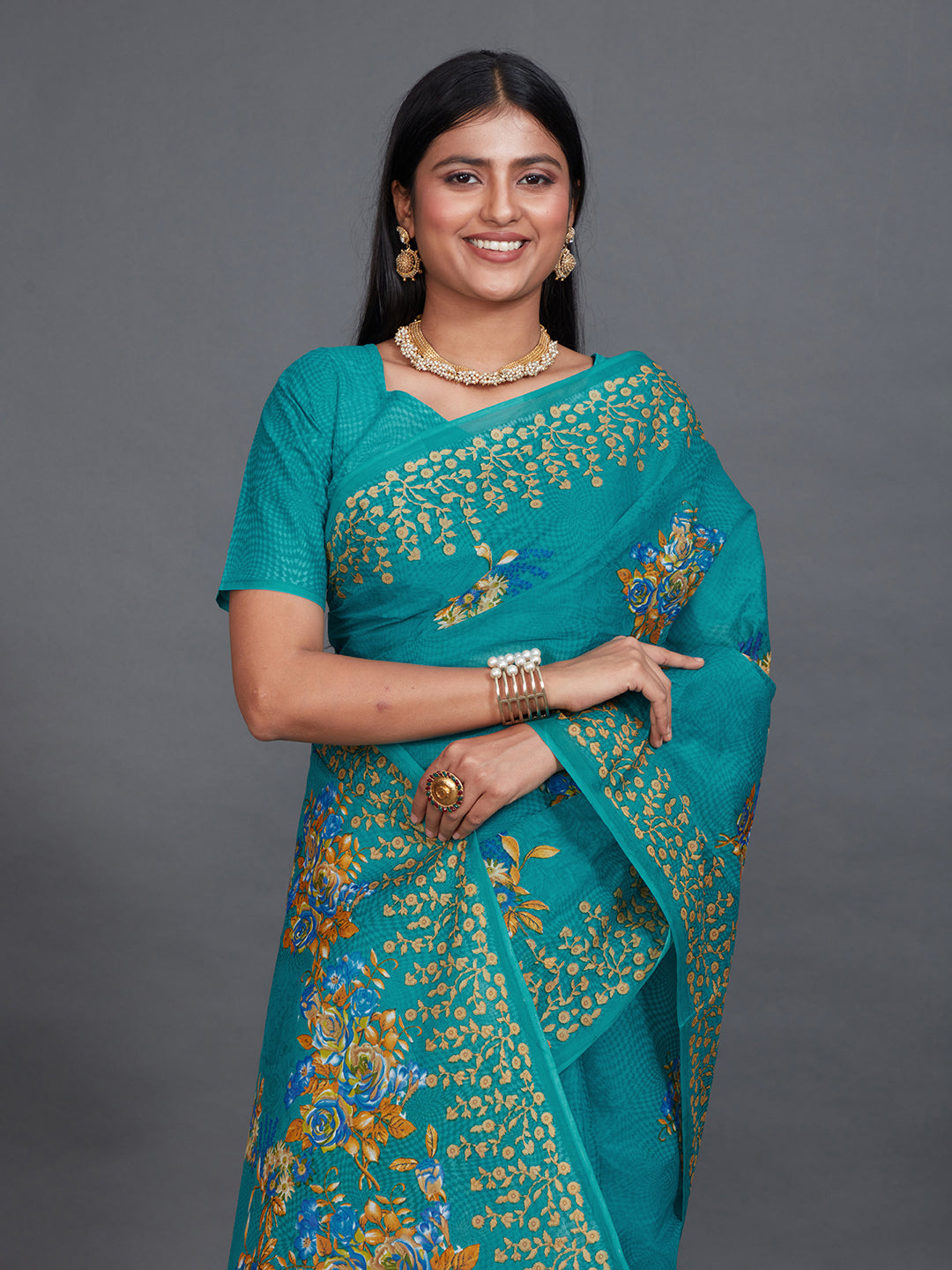SHIBORI Green Printed Pure Cotton Saree