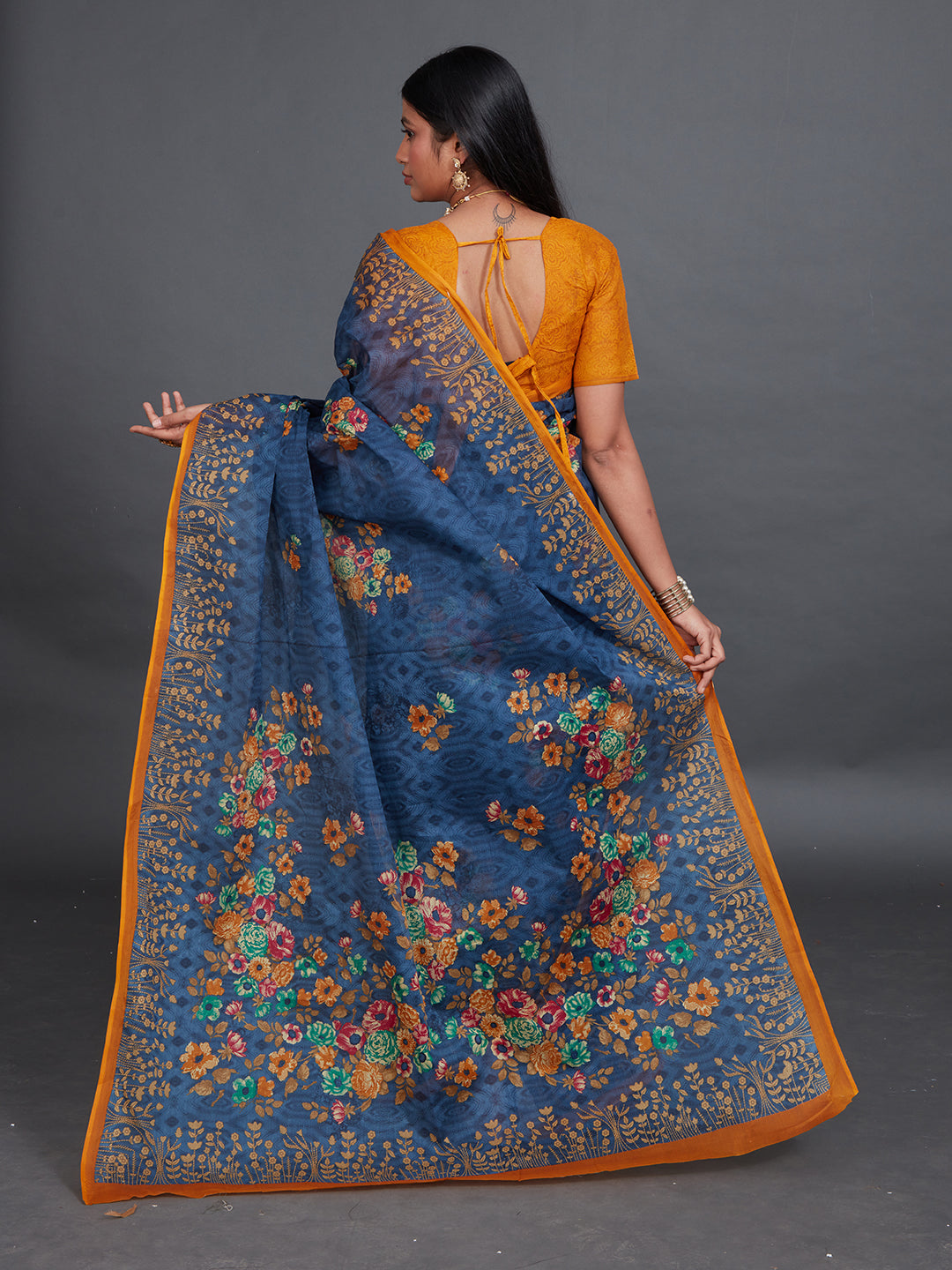 SHIBORI Blue Printed Pure Cotton Saree