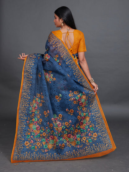 SHIBORI Blue Printed Pure Cotton Saree