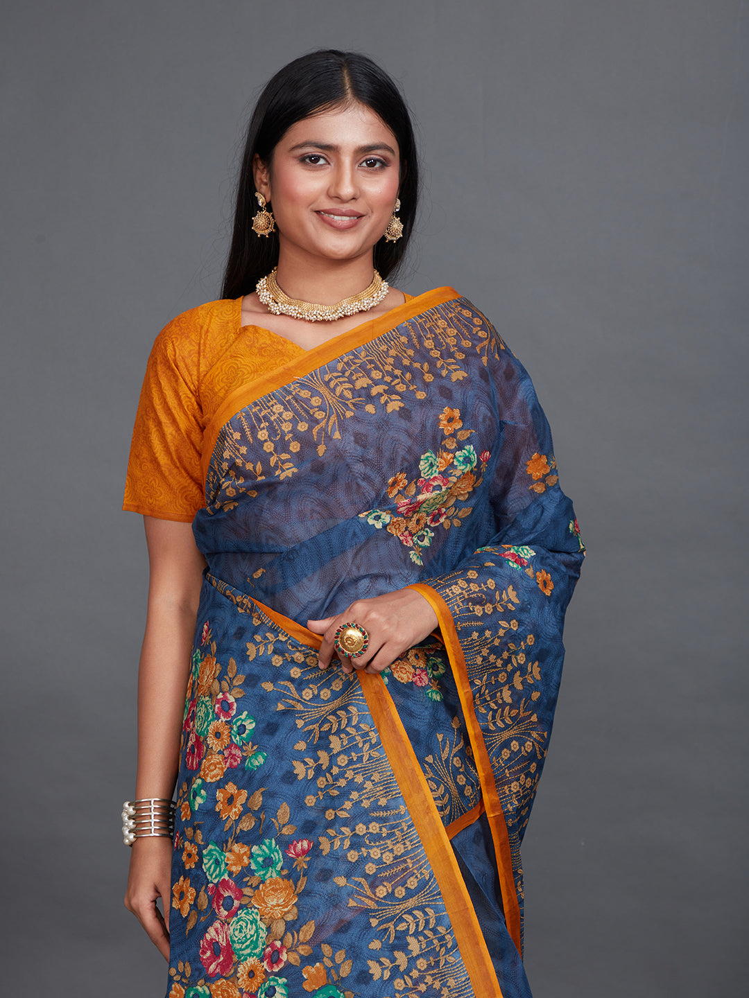 SHIBORI Blue Printed Pure Cotton Saree