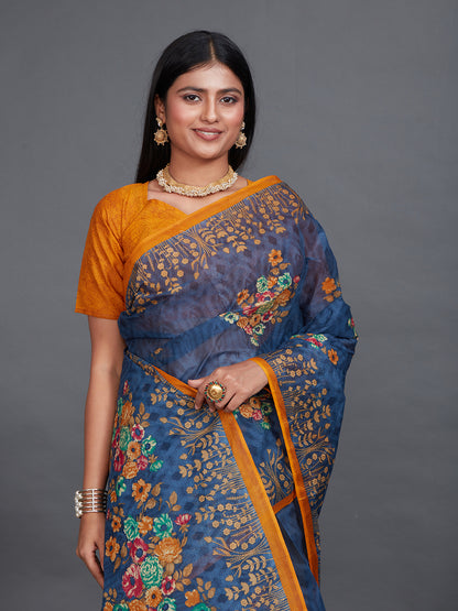 SHIBORI Blue Printed Pure Cotton Saree