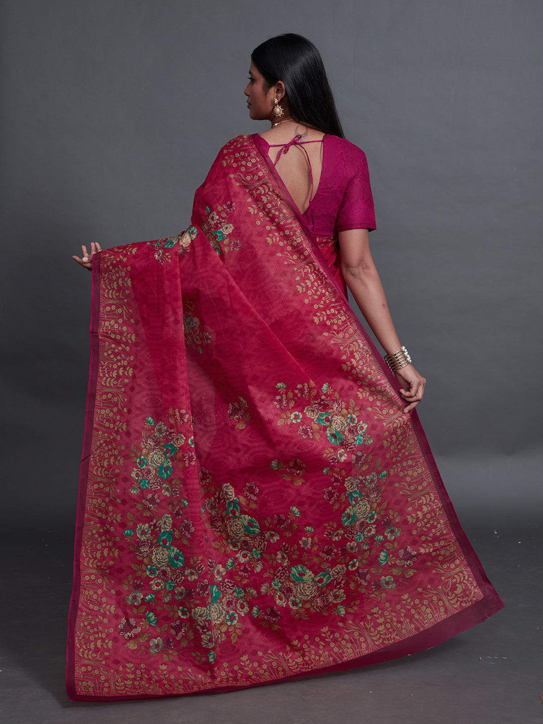 SHIBORI Pink Printed Pure Cotton Saree
