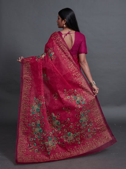 SHIBORI Pink Printed Pure Cotton Saree