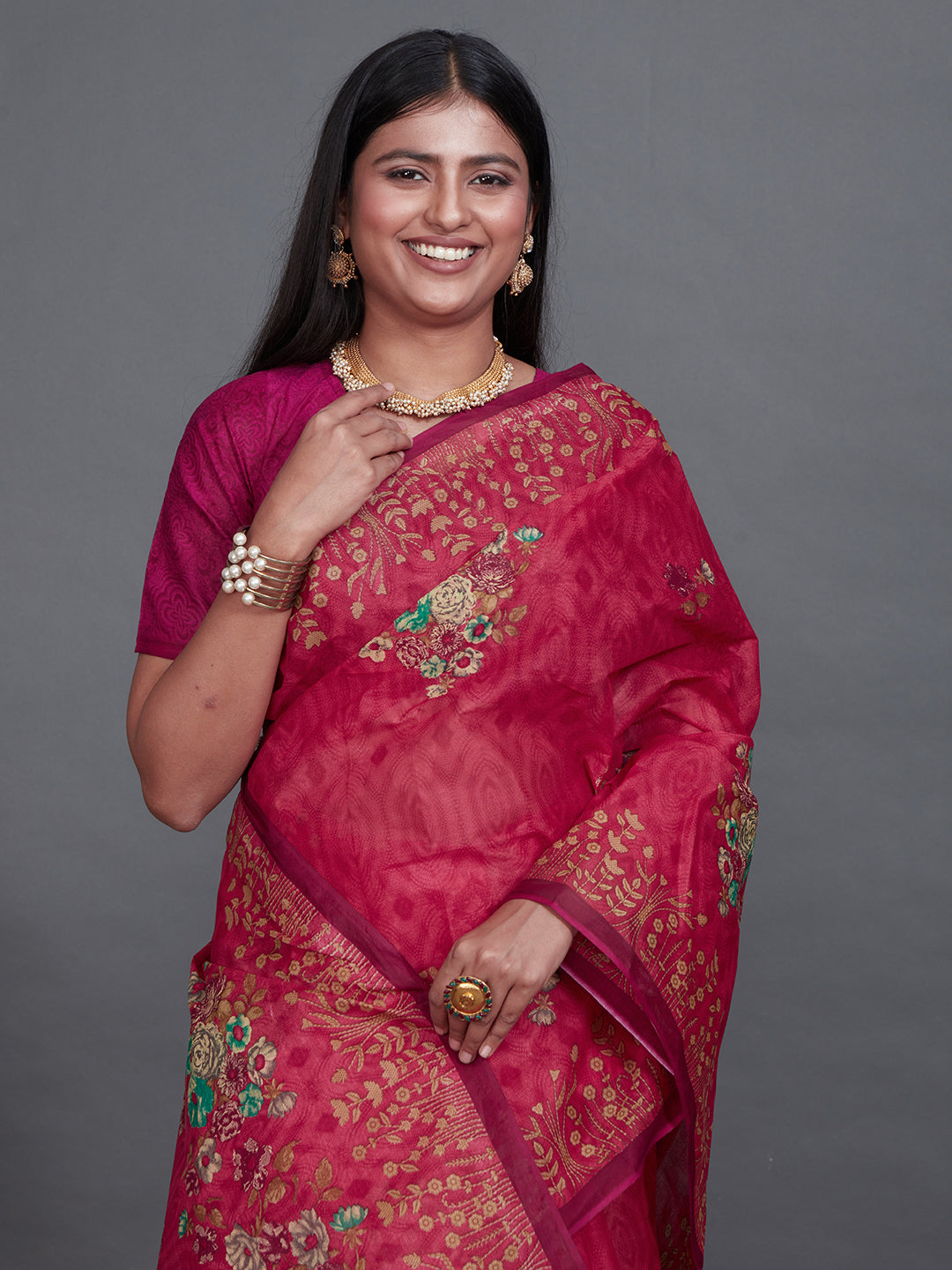 SHIBORI Pink Printed Pure Cotton Saree