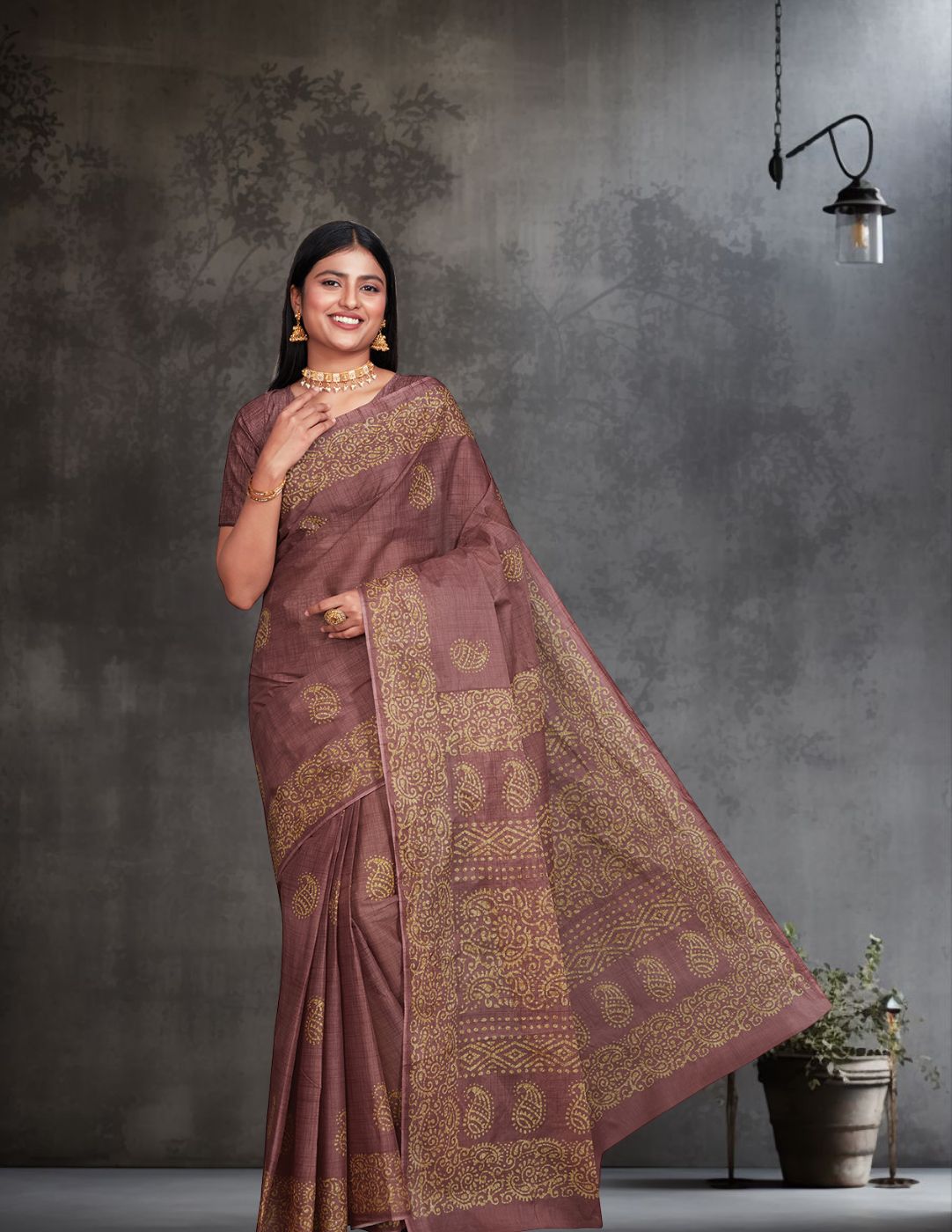 TANUSHRI Mauve Printed Pure Cotton Saree