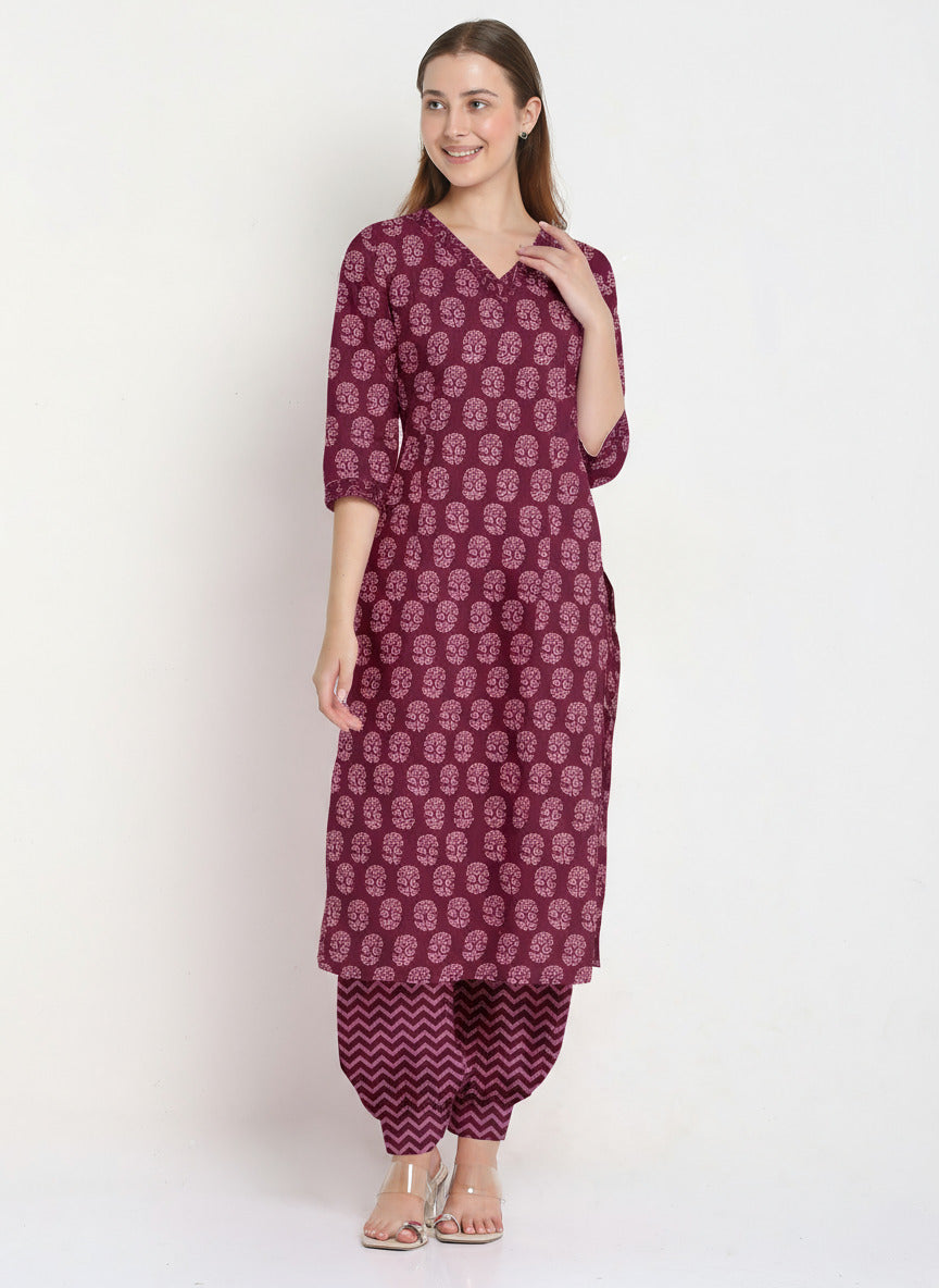 Purple Cotton Printed Unstitched Dress Material (2 Pc)