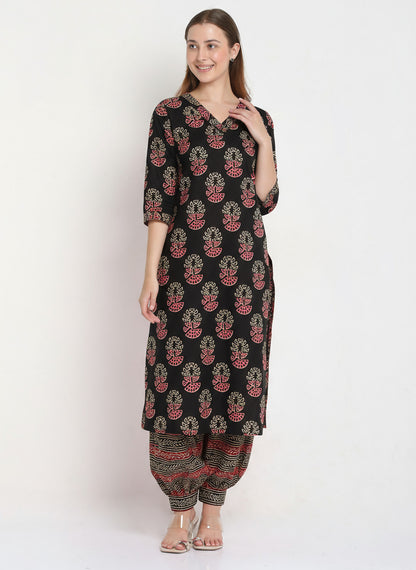 Black Cotton Printed Unstitched Dress Material (2 Pc)