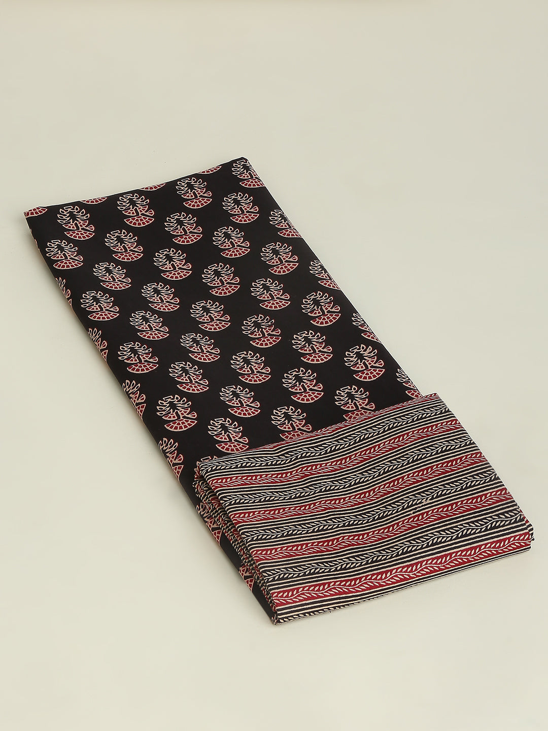 Black Cotton Printed Unstitched Dress Material (2 Pc)