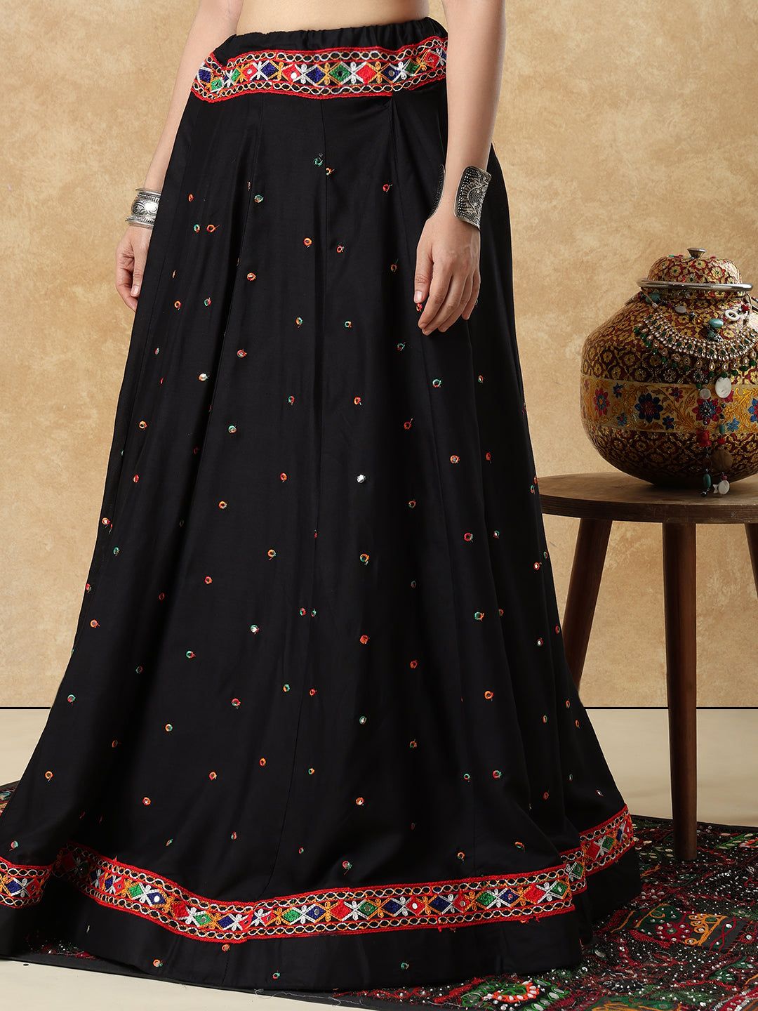 Embroidered Garba Cotton Readymade Skirt For Navratri