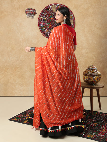 Orange Silk Tie & Dye Festive Garba Dupatta For Navratri