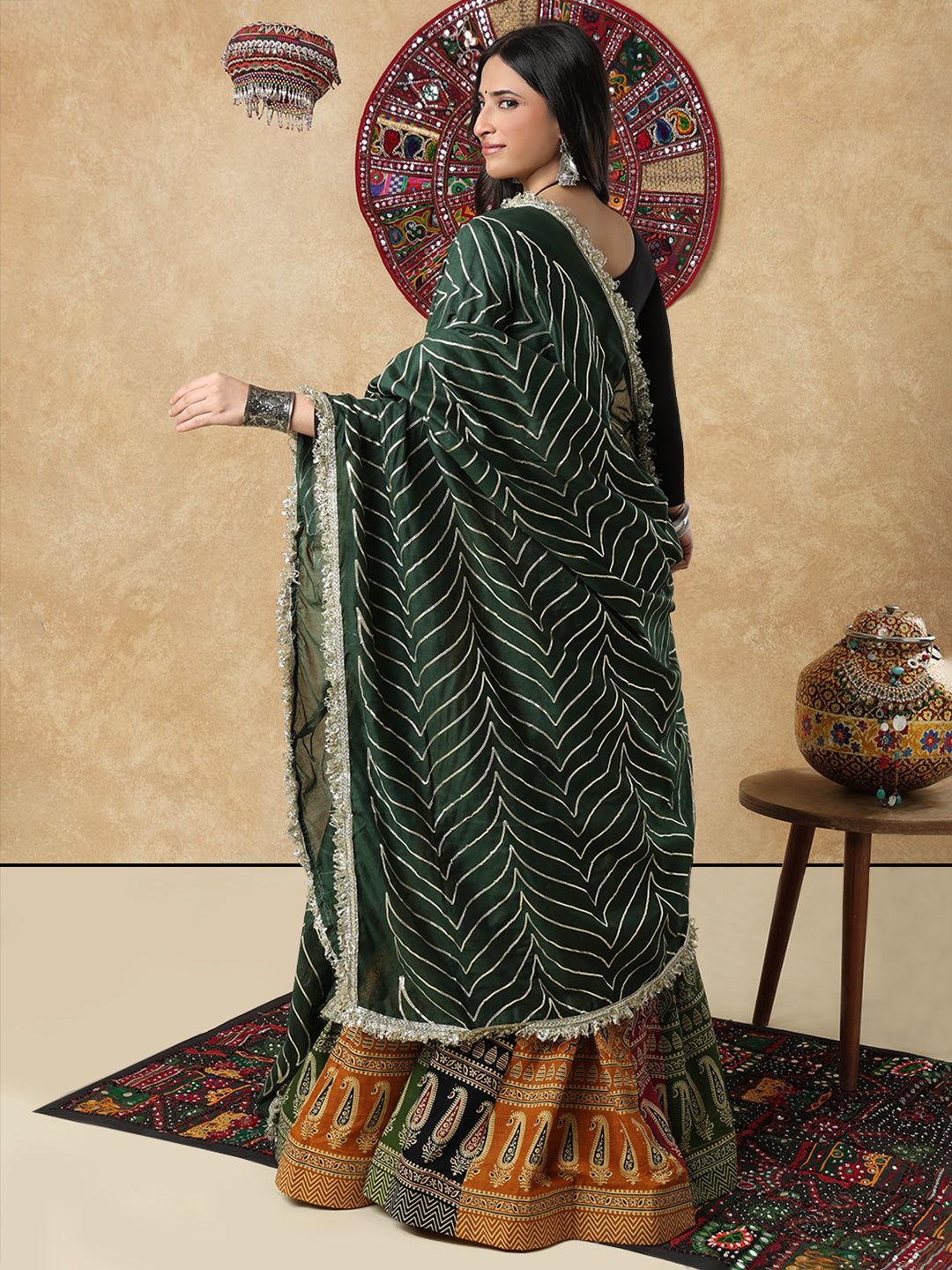Green Silk Festive Garba Dupatta For Navratri