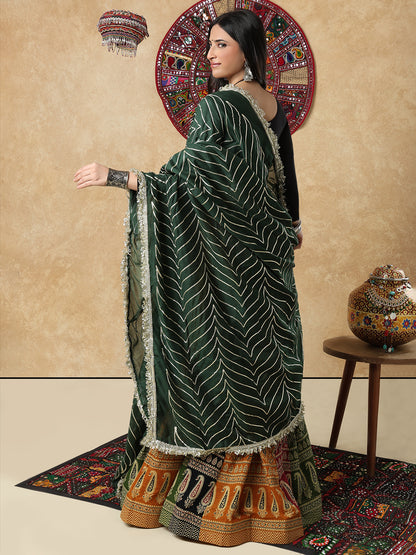 Green Silk Festive Garba Dupatta For Navratri