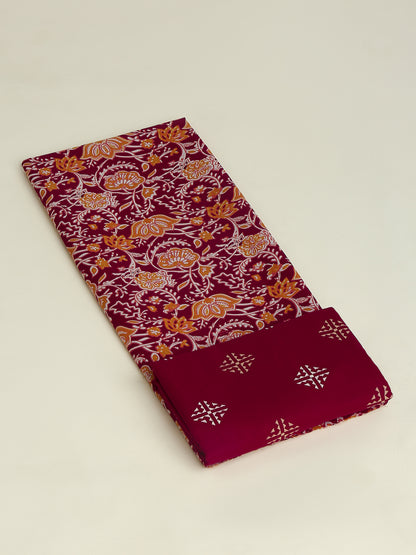 Red Cotton Printed Unstitched Dress Material (2 Pc)