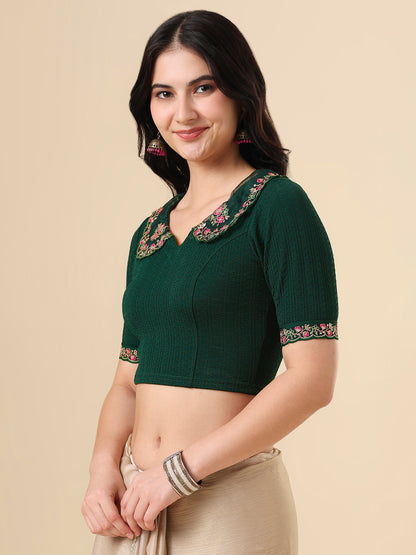 Green Lycra Peter Pan Collar Neck Readymade Blouse