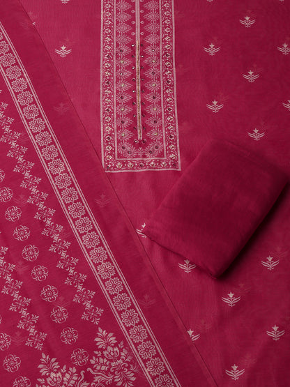 Pink Chanderi Silk Embellished Unstitched Dress Material (3 Pc)