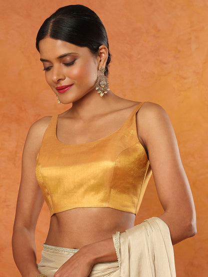Dark Gold Tissue Sleeveless Readymade Blouse