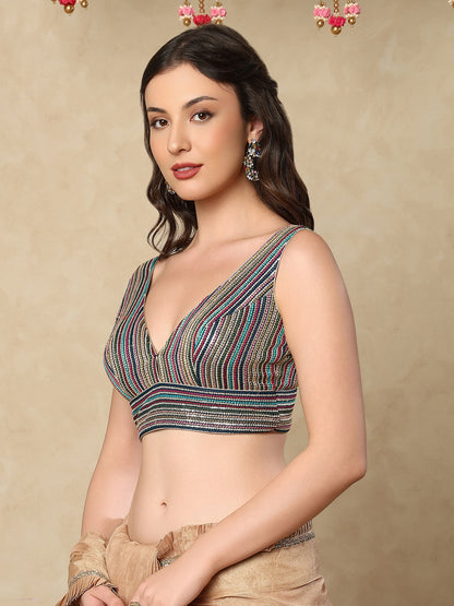 Blue Georgette Sleeveless Readymade Blouse