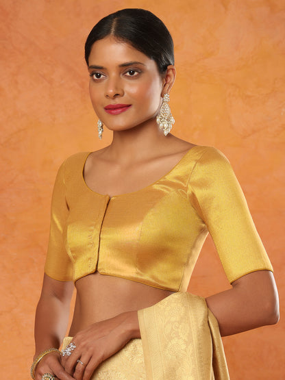 Gold Tissue Round Neck Readymade Blouse
