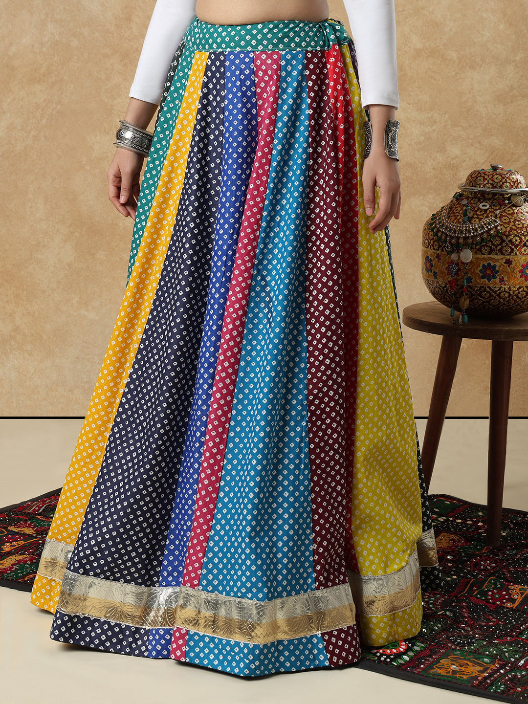 Multicolour Embellished Ready to Wear Garba Lehenga & Choli For Navratri