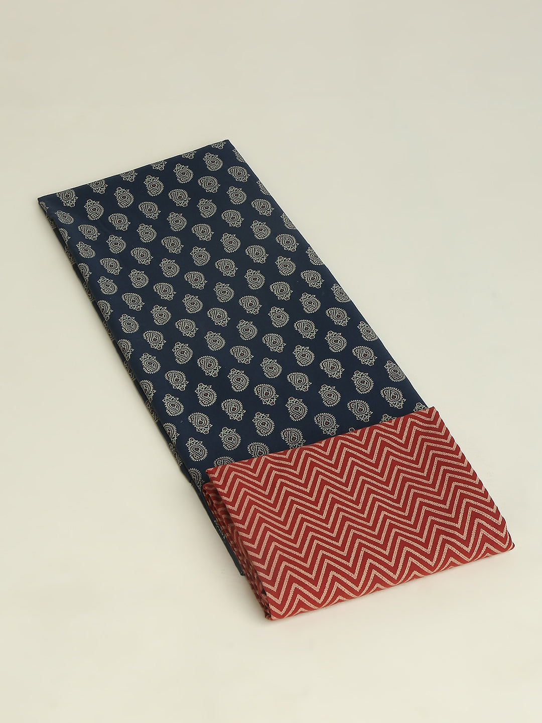 Navy Blue Cotton Printed Unstitched Dress Material (2 Pc)