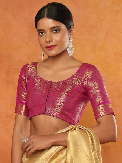 Purple Brocade Round Neck Readymade Blouse