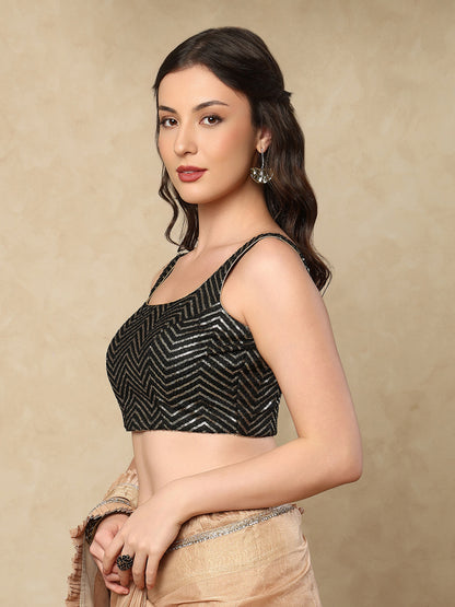 Black Silk Round Neck Sleeveless Readymade Blouse