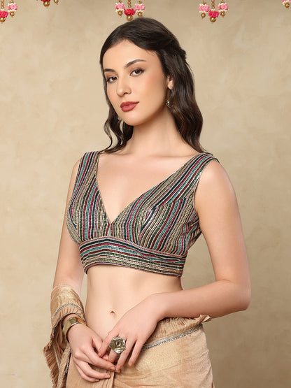 Bottle Green Georgette Sleeveless Readymade Blouse