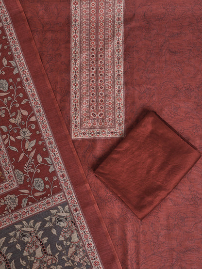 Maroon Chanderi Silk Embellished Unstitched Dress Material (3 Pc)