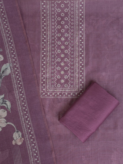Lavender Chanderi Silk Embellished Unstitched Dress Material (3 Pc)