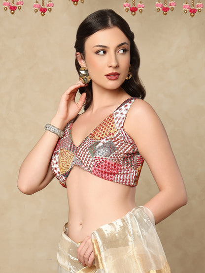 White Georgette Sleeveless Readymade Padded Blouse