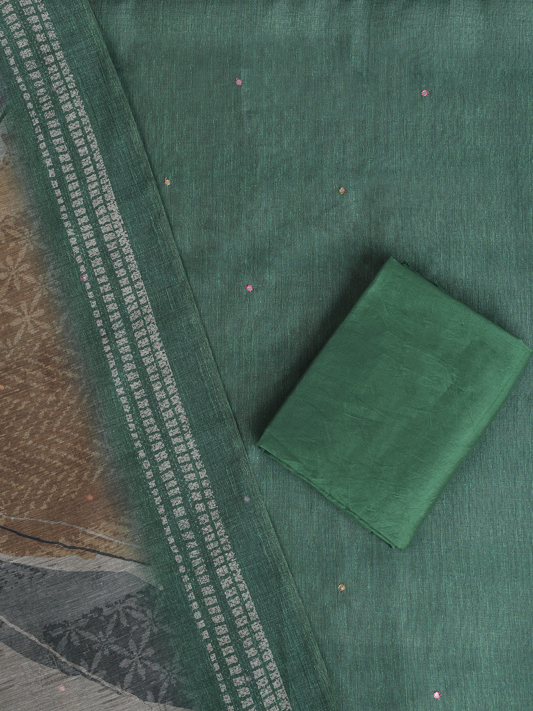 Green Chanderi Silk Embellished Unstitched Dress Material (3 Pc)