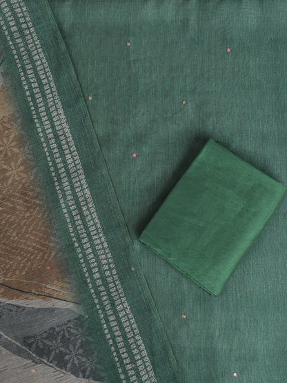 Green Chanderi Silk Embellished Unstitched Dress Material (3 Pc)