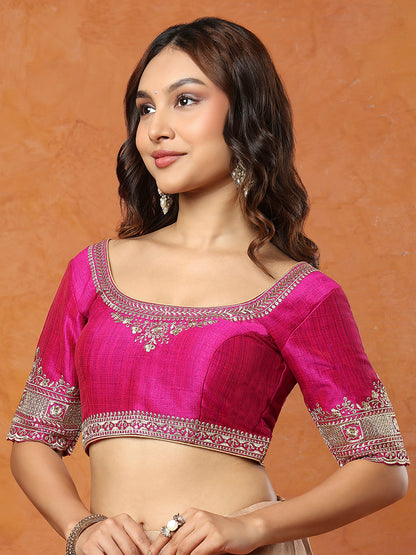 Purple Mulberry Silk Round Neck Readymade Blouse