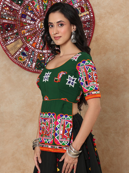 Green Georgette Round Neck Readymade Blouse